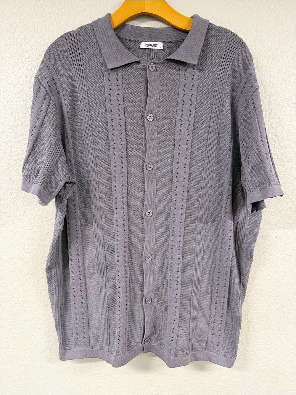 COOFANDY Men’s Short Sleeve Knit Button-Down Shirt — Grey